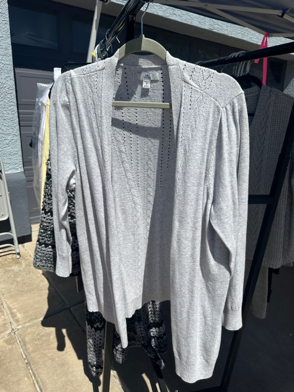 croft & barrow Light Gray Open-Front Eyelet Cardigan